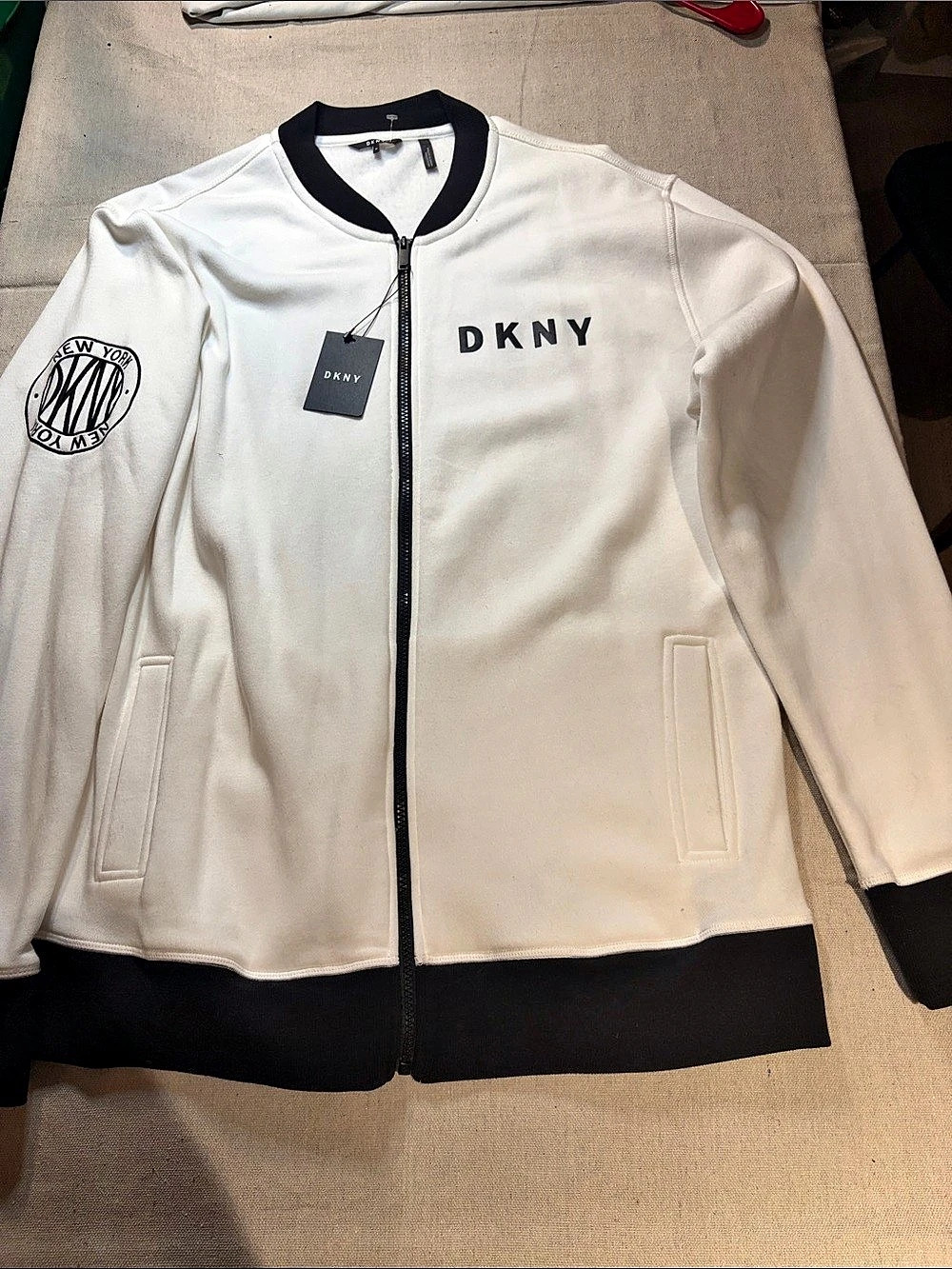 DKNY Men’s Logo Bomber Sweat White & Black